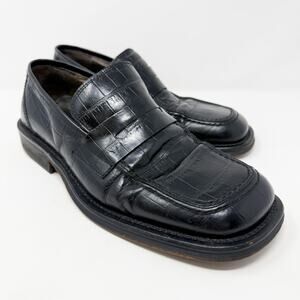 Vintage 90s Kenneth Cole Black Leather Croc Embossed Loafers 8.5 Made in Italy